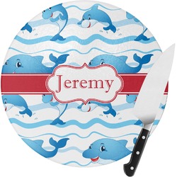 Dolphins Round Glass Cutting Board - Small (Personalized)