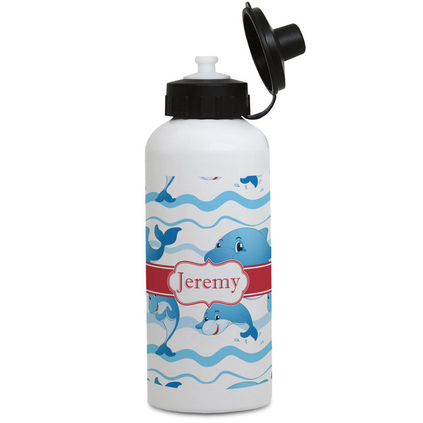 Custom Dolphins Water Bottles - Aluminum - 20 oz - White (Personalized)
