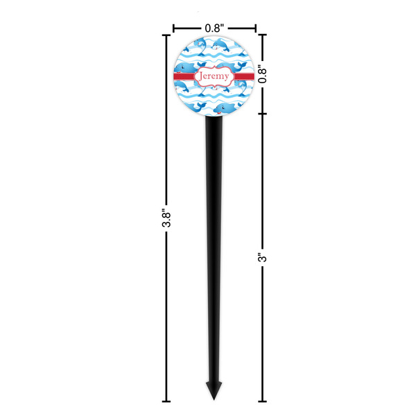 Dolphins Black Plastic 4" Food Pick - Round - Dimensions