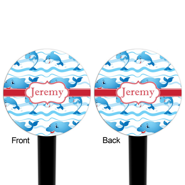 Dolphins Black Plastic 4" Food Pick - Round - Double Sided - Front & Back