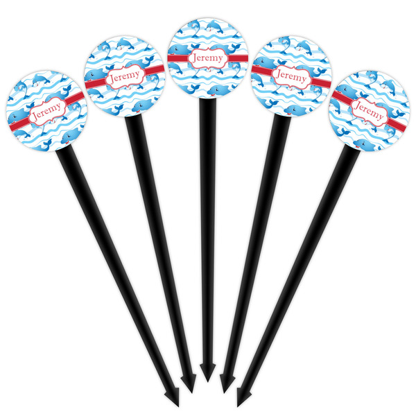 Dolphins Black Plastic 4" Food Pick - Round - Fan View