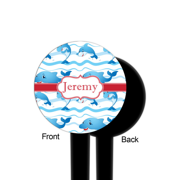 Dolphins Black Plastic 4" Food Pick - Round - Single Sided - Front & Back