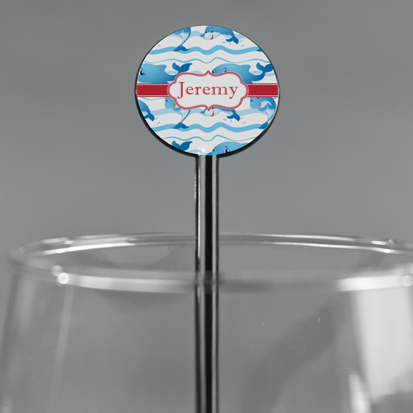 Dolphins Black Plastic 5.5" Stir Stick - Round - Main