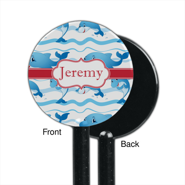 Dolphins Black Plastic 5.5" Stir Stick - Single Sided - Round - Front & Back