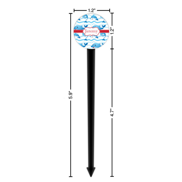 Dolphins Black Plastic 6" Food Pick - Round - Dimensions
