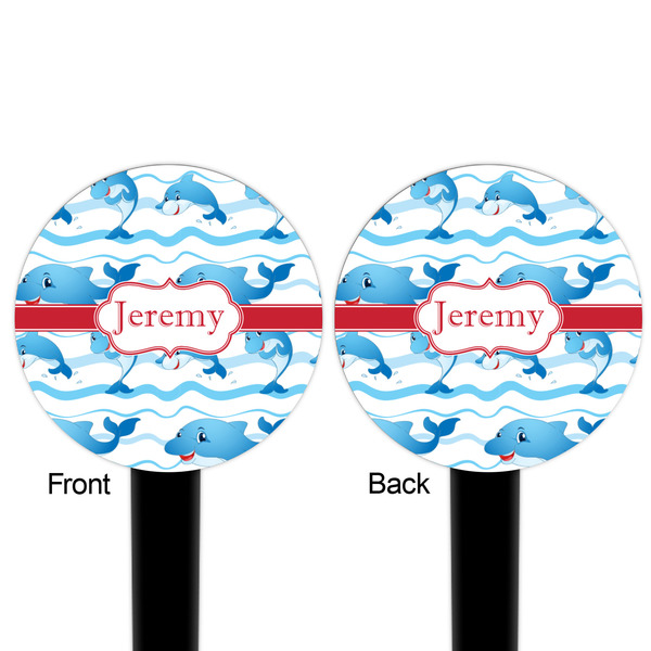 Dolphins Black Plastic 6" Food Pick - Round - Double Sided - Front & Back