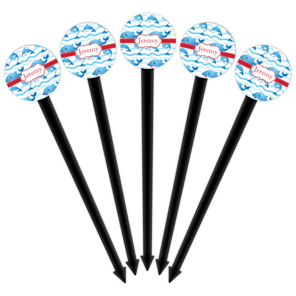 Dolphins Black Plastic 6" Food Pick - Round - Fan View