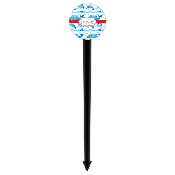 Dolphins Black Plastic 6" Food Pick - Round - Single Pick