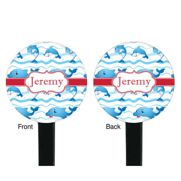 Dolphins Black Plastic 7" Stir Stick - Double Sided - Round - Front & Back