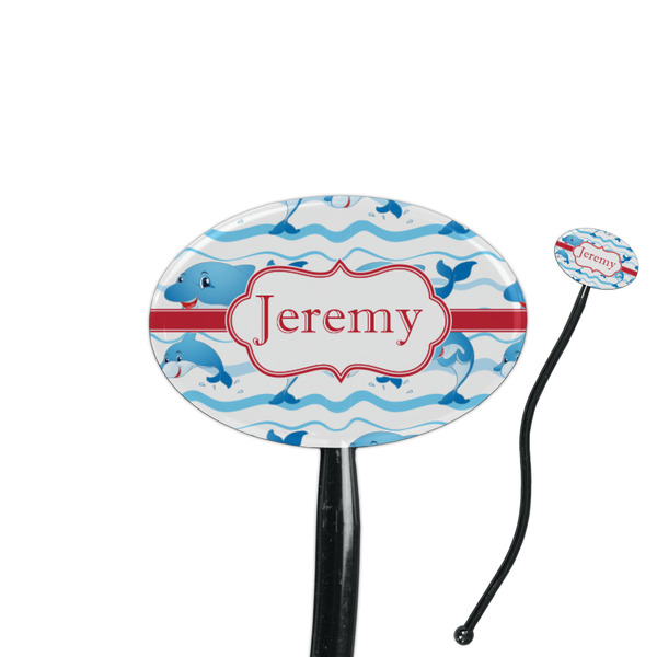 Custom Dolphins 7" Oval Plastic Stir Sticks - Black - Single Sided (Personalized)