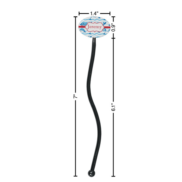 Dolphins Black Plastic 7" Stir Stick - Oval - Dimensions