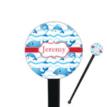 Dolphins 7" Round Plastic Stir Sticks - Black - Single Sided (Personalized)