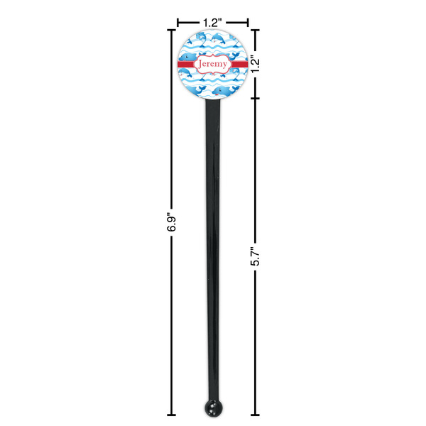Dolphins Black Plastic 7" Stir Stick - Round - Dimensions