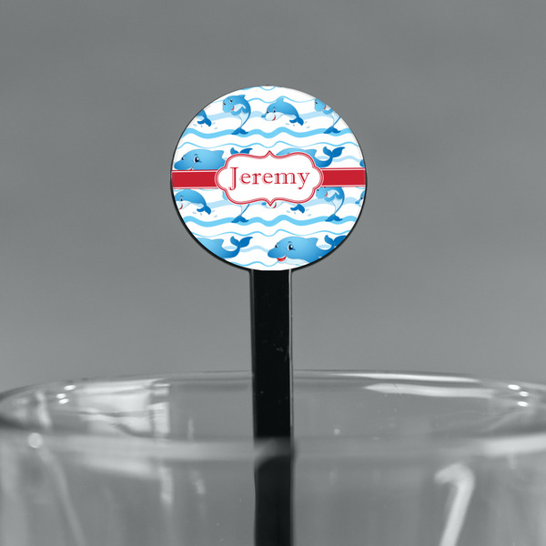 Dolphins Black Plastic 7" Stir Stick - Round - Main