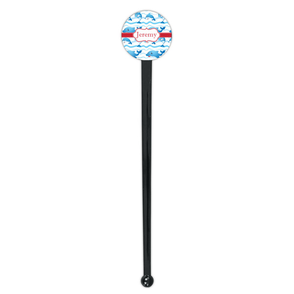 Dolphins Black Plastic 7" Stir Stick - Round - Single Stick