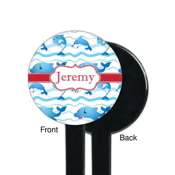 Dolphins Black Plastic 7" Stir Stick - Single Sided - Round - Front & Back