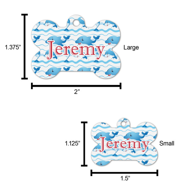 Dolphins Bone Shaped Dog ID Tag - Large - Scale