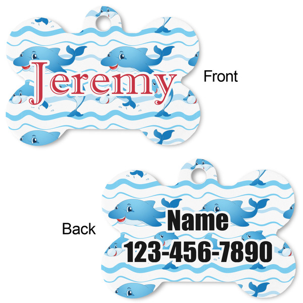 Dolphins Bone Shaped Dog Tag - Front & Back