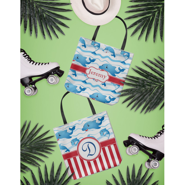 Dolphins Canvas Tote Lifestyle Front and Back- 13x13