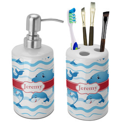 Dolphins Ceramic Bathroom Accessories Set (Personalized)