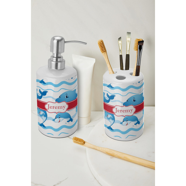 Dolphins Ceramic Bathroom Accessories - LIFESTYLE (toothbrush holder & soap dispenser)