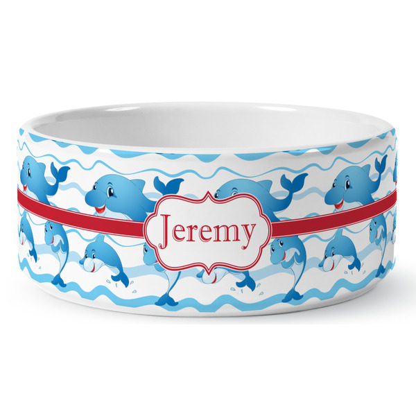 Dolphins Ceramic Dog Bowl - Medium - Front