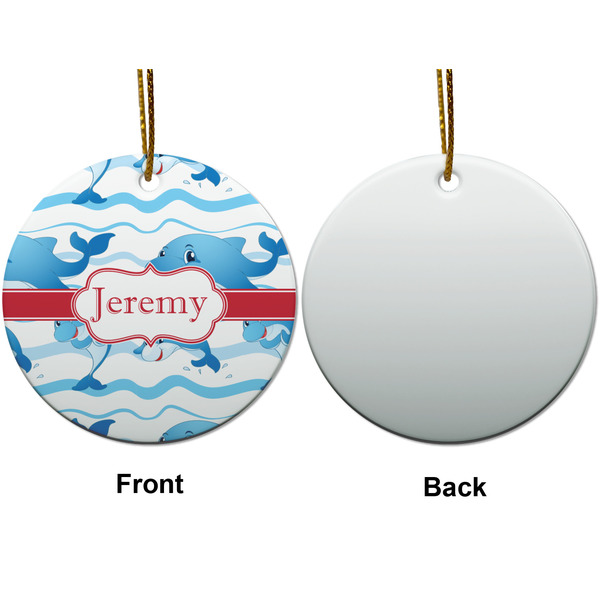 Dolphins Ceramic Flat Ornament - Circle Front & Back (APPROVAL)