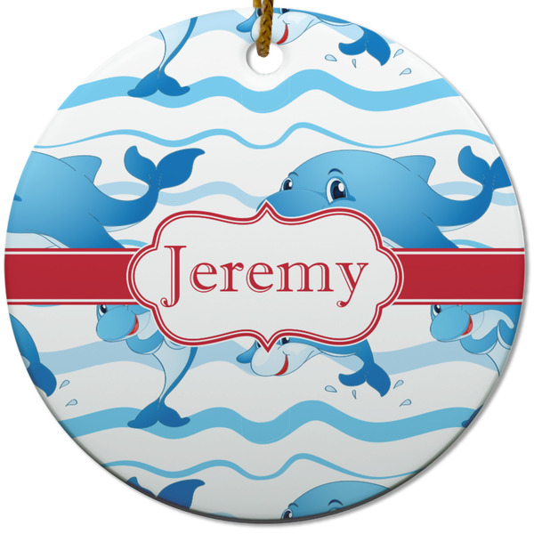 Custom Dolphins Round Ceramic Ornament w/ Name or Text