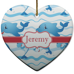 Dolphins Heart Ceramic Ornament w/ Name or Text