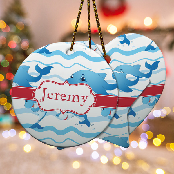 Custom Dolphins Ceramic Ornament w/ Name or Text