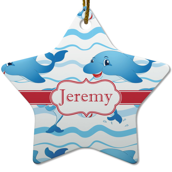 Custom Dolphins Star Ceramic Ornament w/ Name or Text