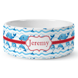Dolphins Ceramic Dog Bowl (Personalized)