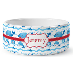 Dolphins Ceramic Dog Bowl - Large (Personalized)