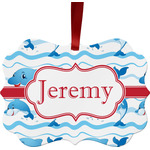 Dolphins Metal Frame Ornament - Double Sided w/ Name or Text