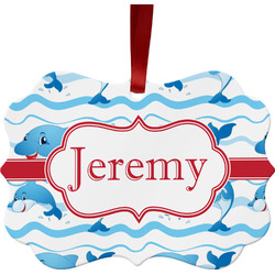 Dolphins Metal Frame Ornament - Double Sided w/ Name or Text
