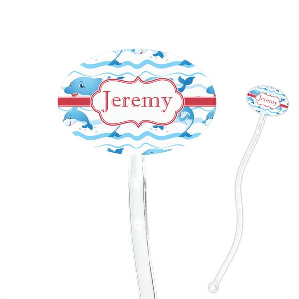 Custom Dolphins 7" Oval Plastic Stir Sticks - Clear (Personalized)