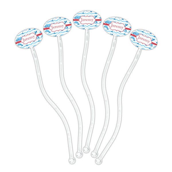 Dolphins Clear Plastic 7" Stir Stick - Oval - Fan