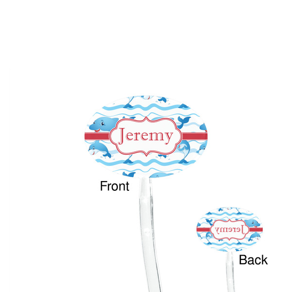 Dolphins Clear Plastic 7" Stir Stick - Oval - Front & Back