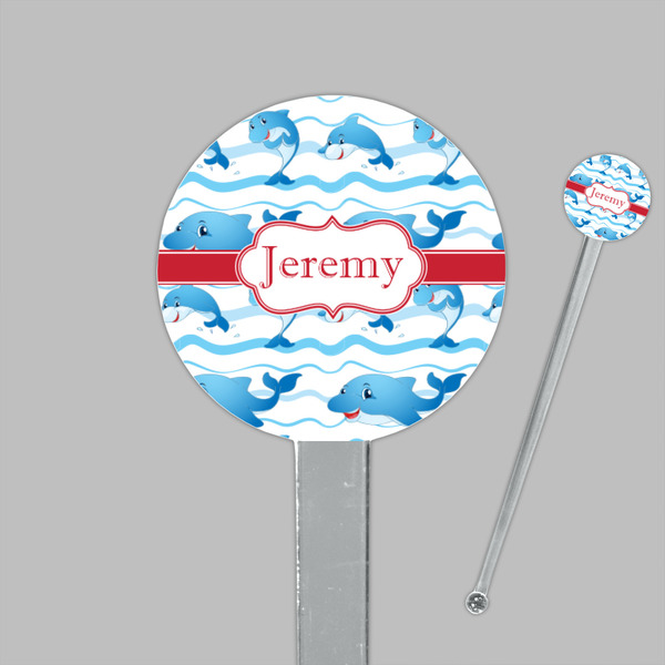 Dolphins Clear Plastic 7" Stir Stick - Round - Closeup
