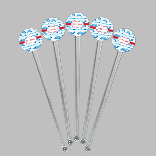 Dolphins Clear Plastic 7" Stir Stick - Round - Fan View