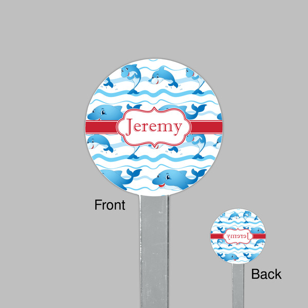 Dolphins Clear Plastic 7" Stir Stick - Round - Front & Back