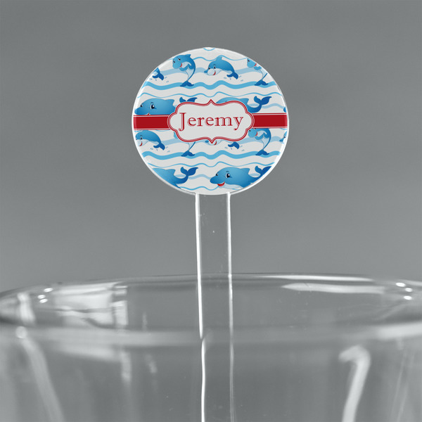 Custom Dolphins 7" Round Plastic Stir Sticks - Clear (Personalized)