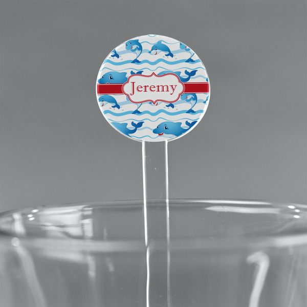 Custom Dolphins 5.5" Round Plastic Stir Sticks - Clear (Personalized)