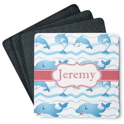 Dolphins Square Rubber Backed Coasters - Set of 4 (Personalized)
