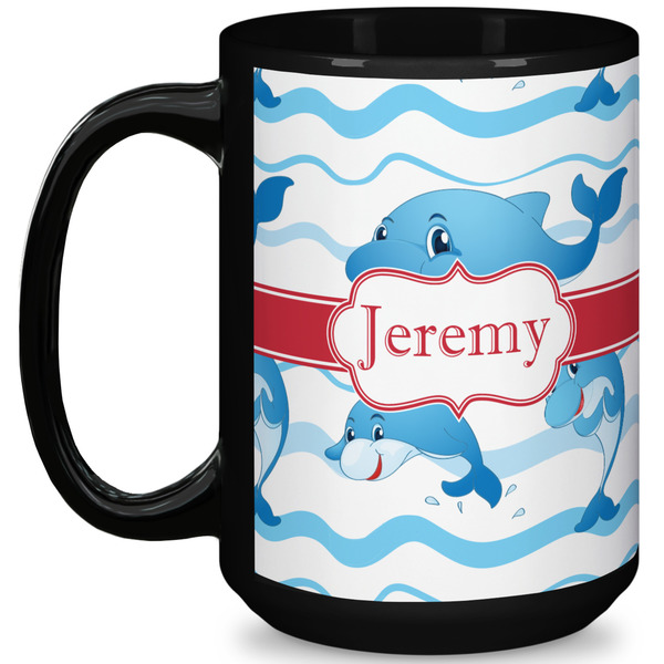 Custom Dolphins 15 Oz Coffee Mug - Black (Personalized)