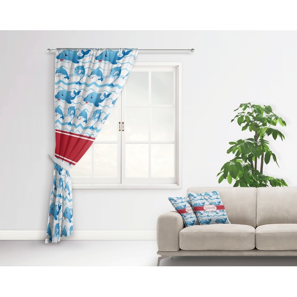 Dolphins Curtain With Window and Rod - in Room Matching Pillow