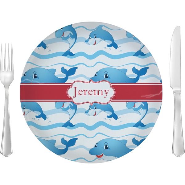 Custom Dolphins Glass Lunch / Dinner Plate 10" (Personalized)