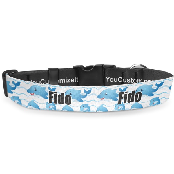Custom Dolphins Deluxe Dog Collar - Medium (11.5" to 17.5") (Personalized)