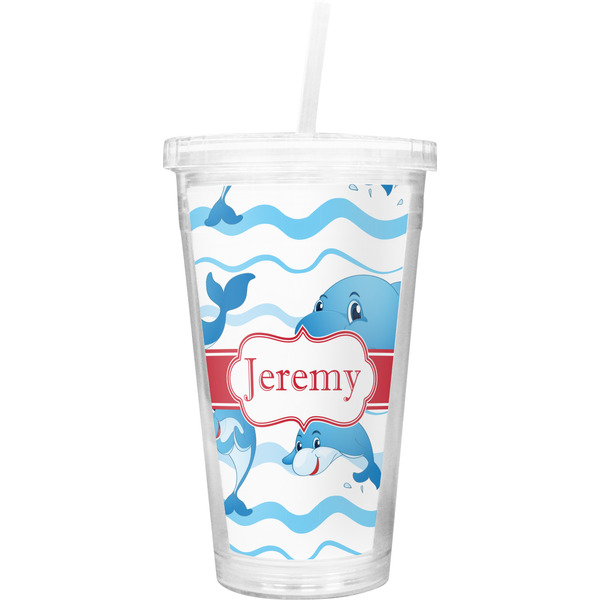 Custom Dolphins Double Wall Tumbler with Straw (Personalized)