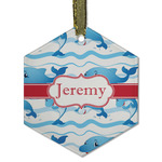 Dolphins Flat Glass Ornament - Hexagon w/ Name or Text